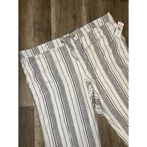 Per Se Womens 2X Linen Blend Flat Front Pants Wide Leg Cropped Coastal Resort